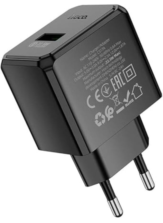 Hoco CS17A Single Port 22.5W Multi-Protocol Charger, Black - Image 3